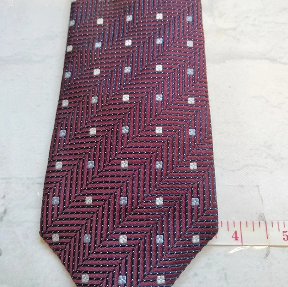 XMI PLATINUM SILK NECKTIE TIE MAROON WHITE DOTS HANDMADE - Picture 4 of 9